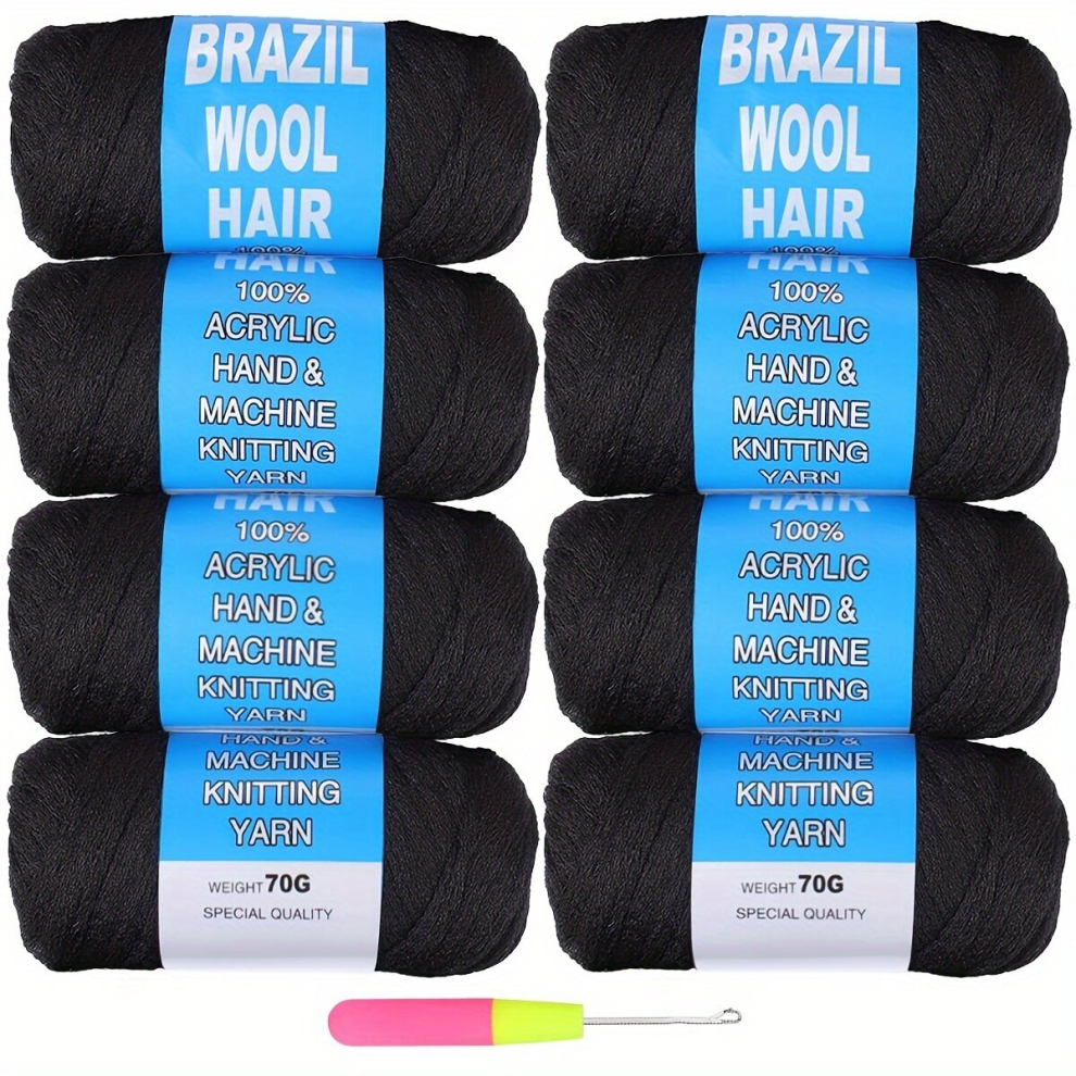 2 4 6 Roll Natural Brazilian Wool Hair For Braids Acrylic Hand Knitting Yarn For Hair Braiding Jumbo Braiding Senegalese Twist 70G Roll 20 32 Cm