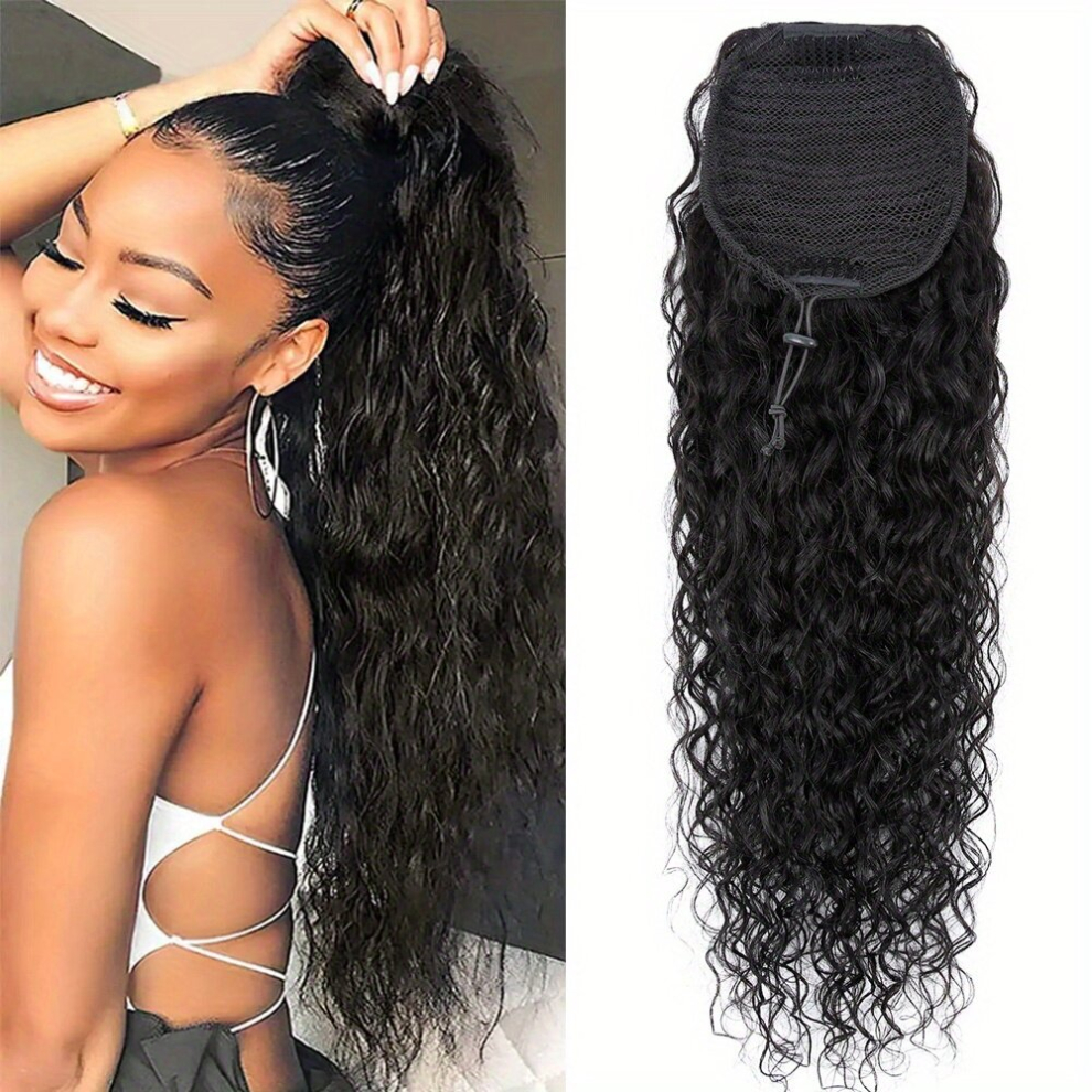 Drawstring Ponytail Water Wave Human Hair Extensions Clip In Hair Extensions Natural Looking Curly Wavy Ponytail Extensions For Women