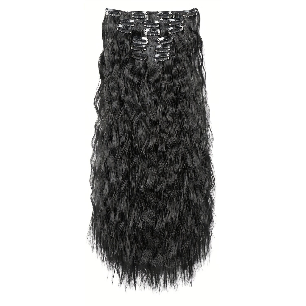 Unisex Black 6Pcs Clip In Curly Wavy Hair Extensions 60 96 Cm Long Mermaid Waves Wavy Hair Extensions Synthetic Clip On Hairpiece For Women