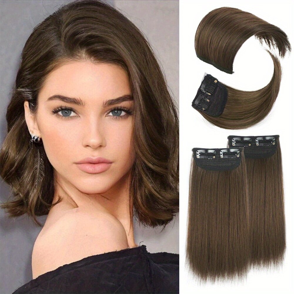 Unisex Brown 4Pcs Hair Toppers For Women Synthetic Clips In Hair Topper Invisible Clips In Hair Extension With Thinning Hair Adding Hair Volume Hairpieces For Dail