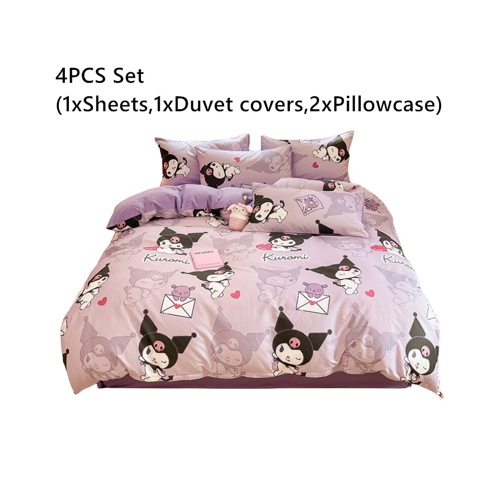 (Style G 4Pcs) Sets Bedding Sanrio 34 Pcs Cinnamoroll Kuromi Duvet Cover Pillowcase Sheet Gift