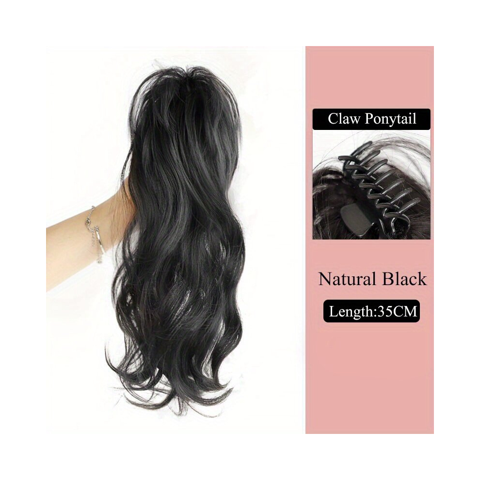 Unisex Black Synthetic Ponytail Extension With Claw 35 Natural Curly Wavy Brown Pony Tail Hairpiece For Women