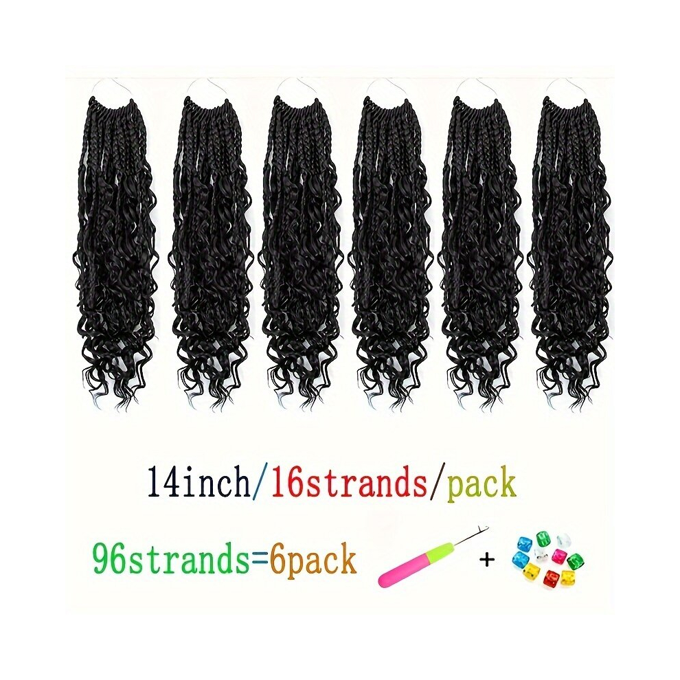 Unisex Black 6 Packs Crochet Box Braids Extensions Boho Box Braids Crochet Braids Hair Bohomian Box Braid Crochet Hair Synthetic Braiding Hair 35 56 Cm Goddess Box
