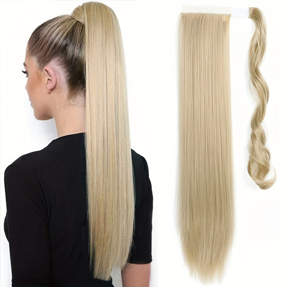 Long Straight Ponytail with Hair Tie Securely Wrapped Synthetic Hair Extensions for a Stylish Look