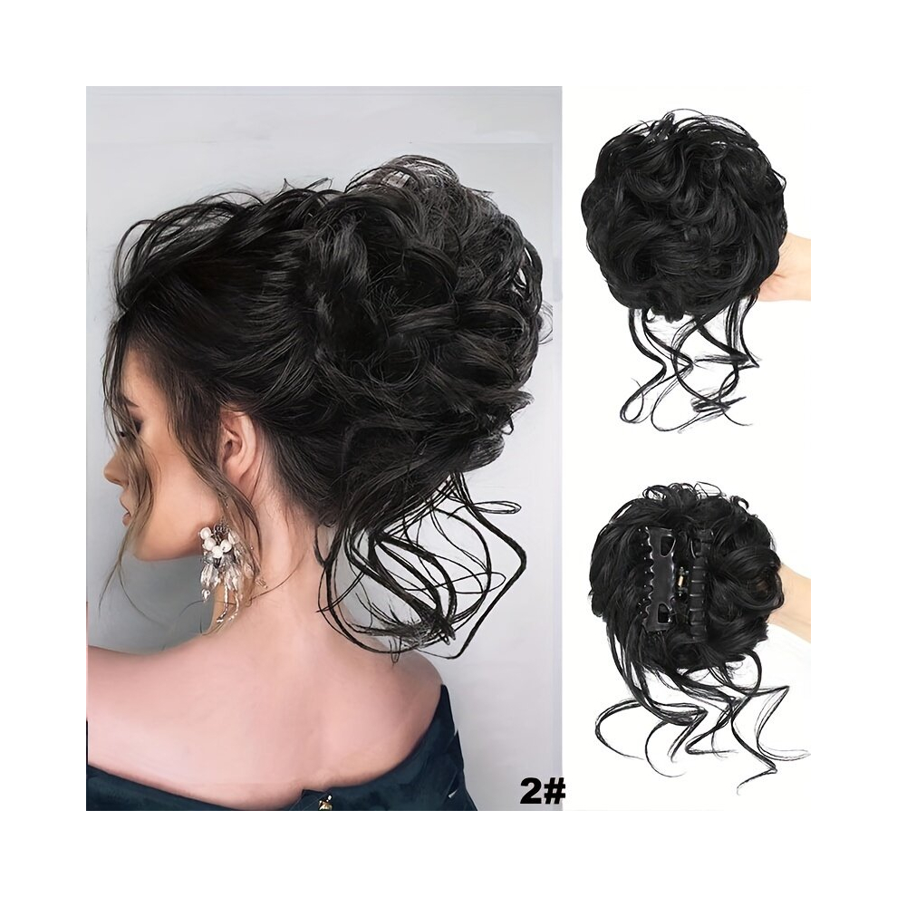 Unisex Multicoloured Messy Curly Wavy Hair Bun Claw Clip In Tousled Updo Hair Extensions Curly Wavy Synthetic Hair Bun Scrunchie Hair Piece