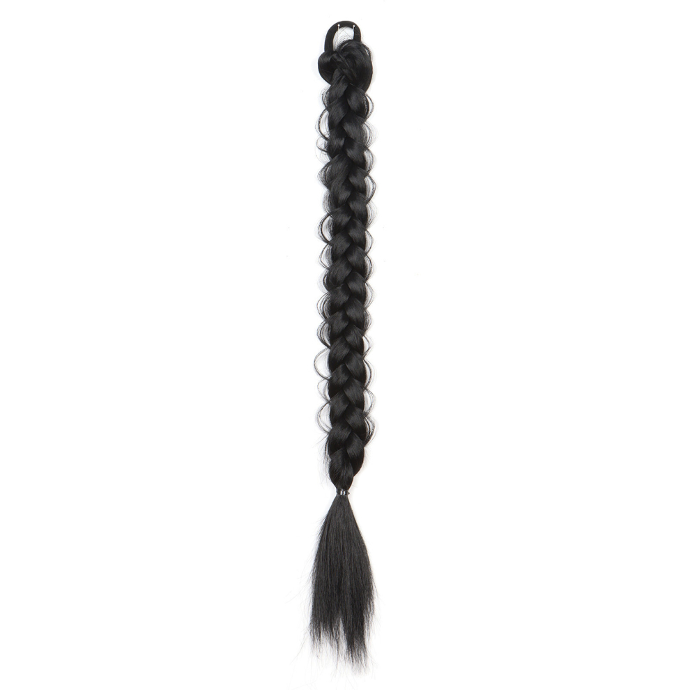 Synthetic Boxing Braids Long Braided Ponytail Hair Extensions For Women Brown Pony Tail With Hair Rope