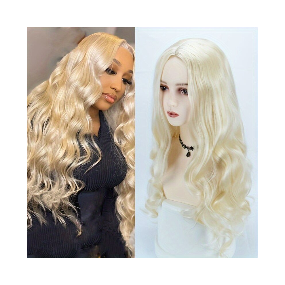 Unisex White Long Blonde Cosplay Wigs For Women Curly Body Wave Halloween Party Synthetic Costume Wavy Wig