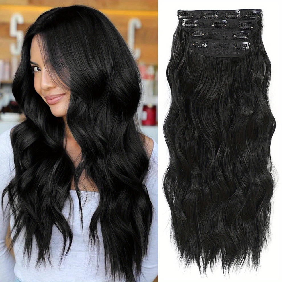 Unisex Multicoloured 4Pcs 50 8 Cm Long Body Wave Synthetic Clip In Hair Extensions Double Weft Synthetic Hairpieces For Women