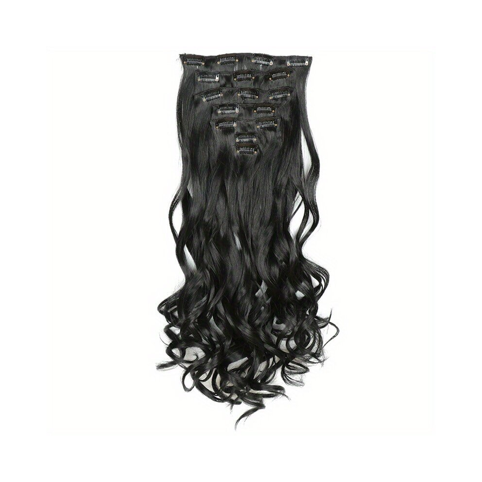 Unisex Black 7Pcs Clip In Curly Wavy Hair Extensions 55 88 Cm 16 Clips In Hair Extensions Long Wavy Synthetic Hairpieces For Women