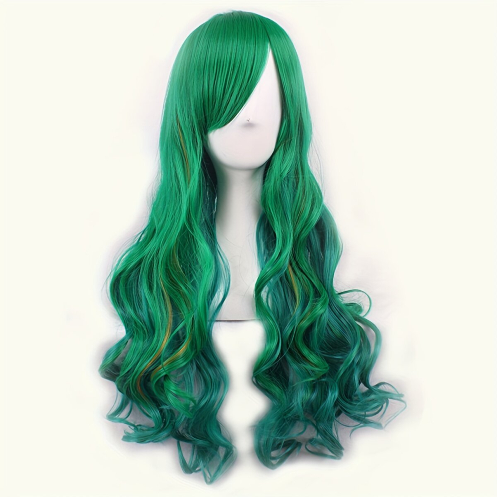 Unisex Multicoloured Costume Wigs Colorful Long Curly Synthetic Wig With Bangs Lolita Cosplay Wig For Halloween Cosplay Party
