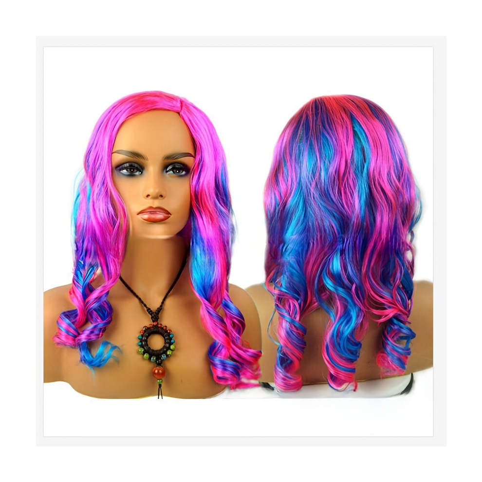 Unisex Multicoloured Rainbow Long Curly Wavy Wig Synthetic Wig Costume Wig For Halloween Party Harajuku Style Cosplay Wig