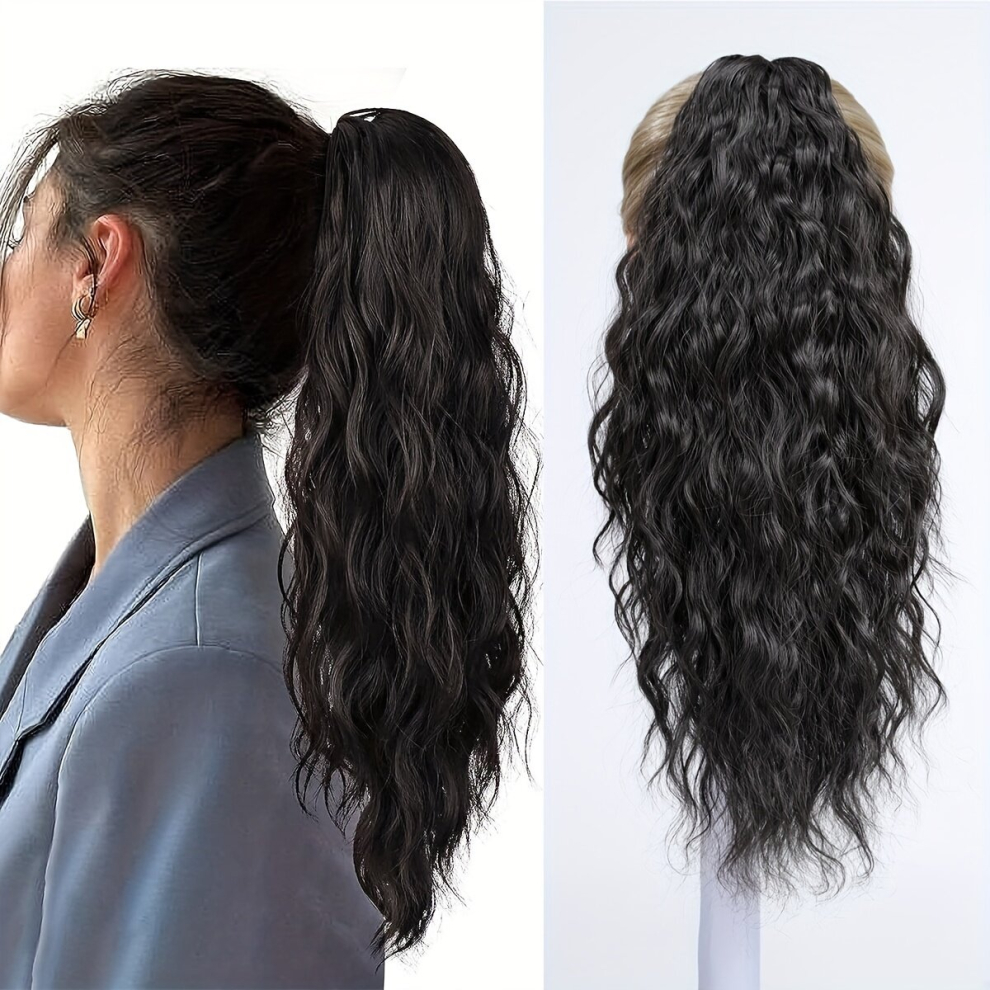 Unisex Black Claw Clip Curly Wavy Blonde Drawstring Ponytail Extension For Women Synthetic Long Wavy Ponytail Clip In Hairpiece For Women Synthetic Fiber Synthetic