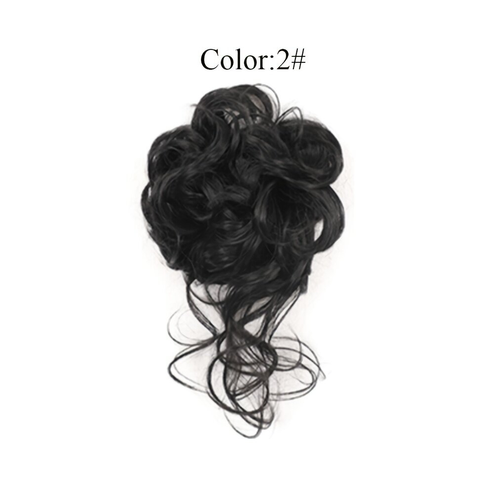 Unisex Black Jiessie Synthetic Hair Bun Messy Chignon With Tassels Ponytail Hair Extensions Wave Bun For Women Elastic Rubber Band Scrunchies
