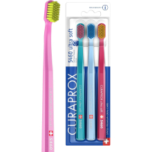 Curaprox Toothbrush Set CS 5460 - Pack of 3 Ultra Soft Manual Toothbrushes for Adults 5460 with Super Soft CUREN Bristles - Random Color