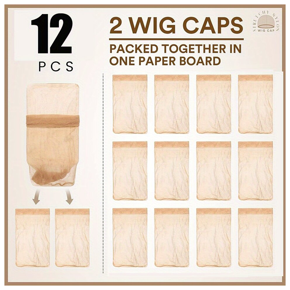 Unisex Multicoloured 12Pcs Ultra Thin Invisible Hd Wig Cap For Lace Front Wigs Sheer Nylon Stocking Cap For Women 6 Pack 12 Pack