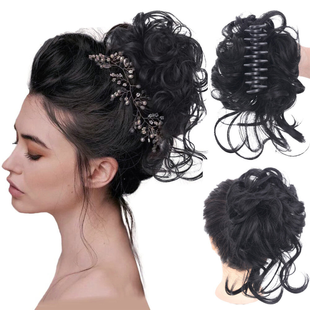 Unisex Multicoloured Messy Curly Claw Hair Bun Chignon Hair Extensions Messy Bun Hair Piece Wavy Curly Hair Bun For Women