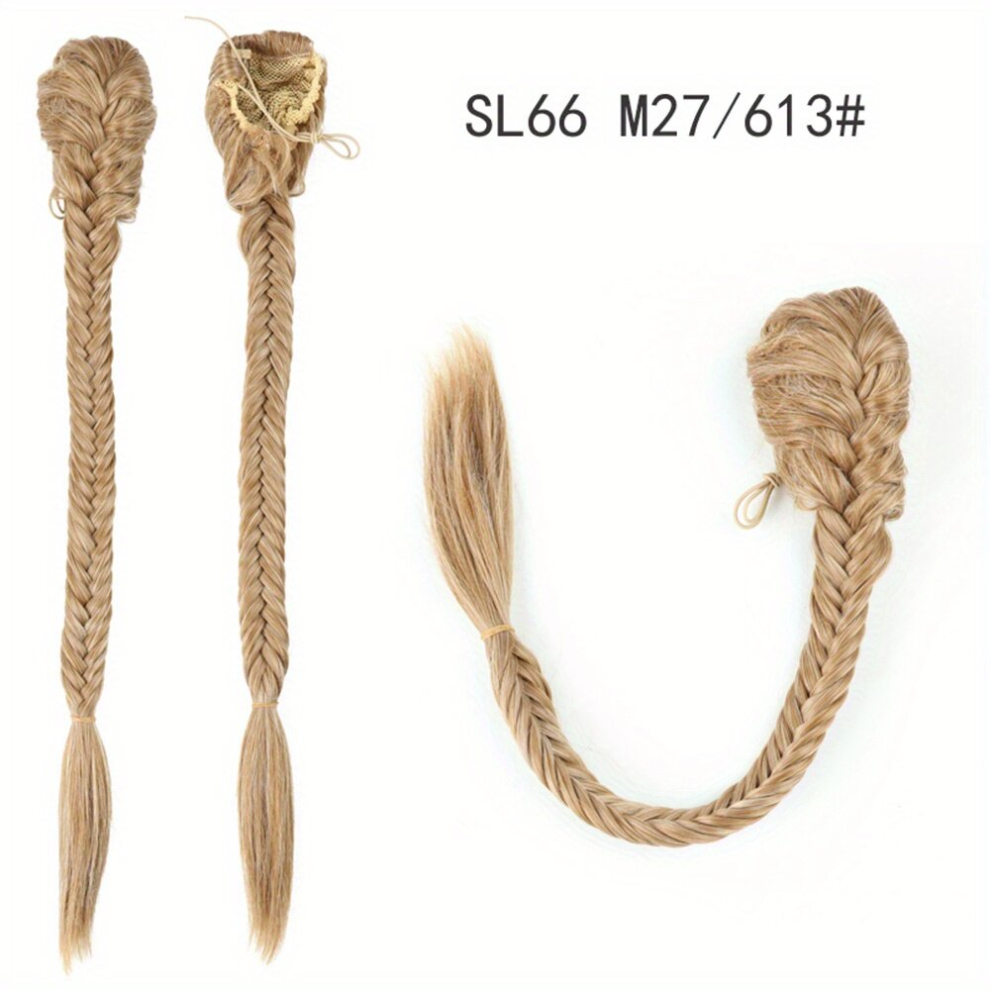 55 88 Cm Ombre Blonde Long Straight Synthetic Hair Extension 140g Braided Plaited Fishtail Fishbone Drawstring Ponytail Hair Extenisons For Women Girl