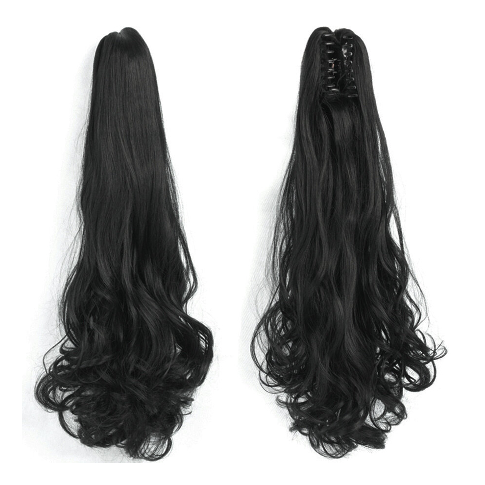 Unisex Multicoloured Ponytail Extensions Claw Clip Drawstring False Pigtail 22 Inch Synthetic Curly Wavy False Tail Hairpiece Pony Attached