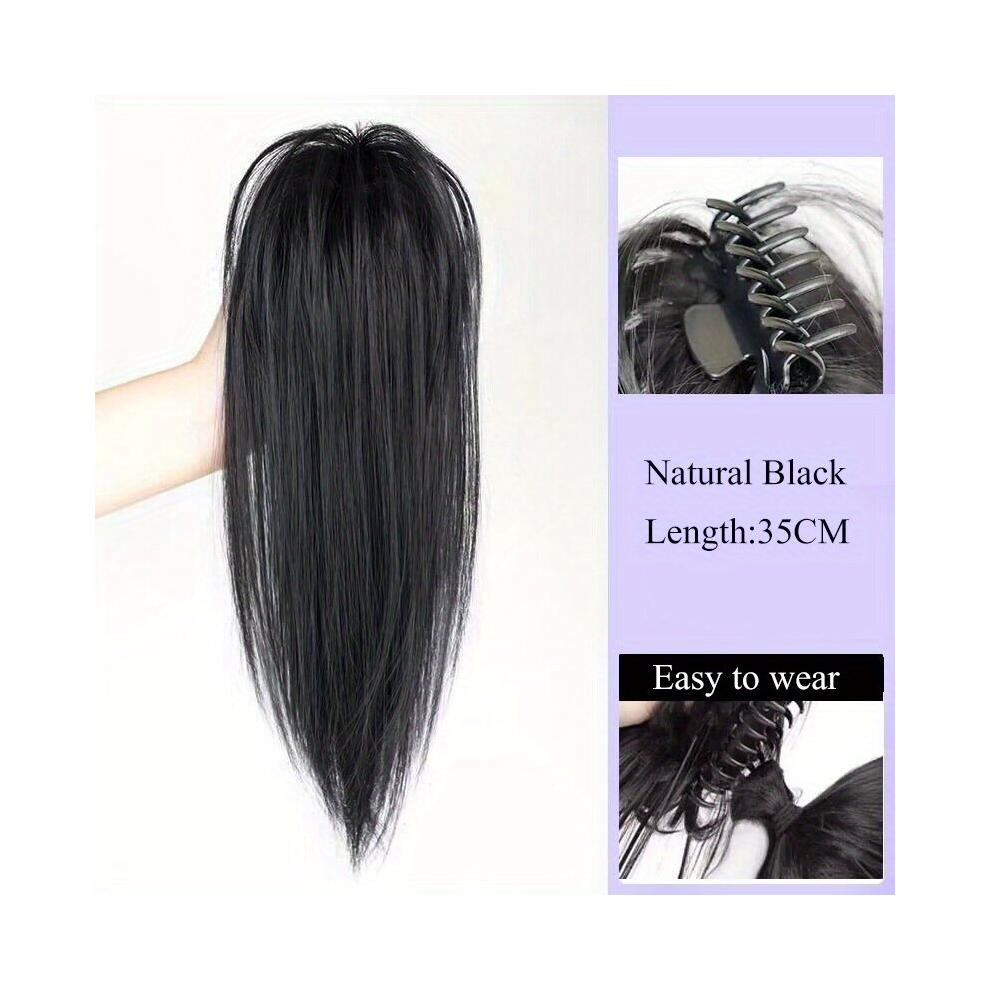 Unisex Black Synthetic Straight Ponytail Hairpieces With Claw Ponytail Extension Natural Brown Hairpiece For Women