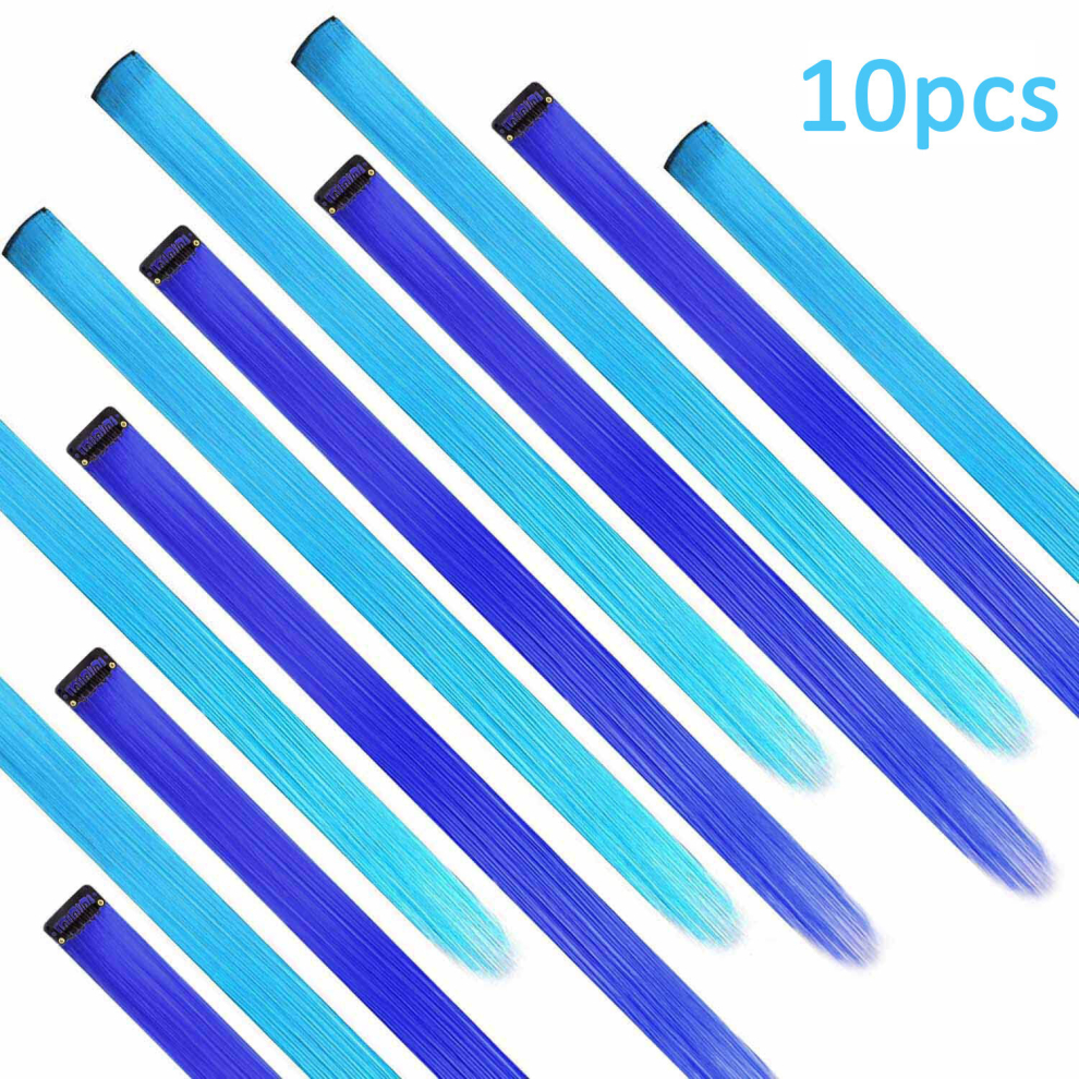 10PCS Colored Clip In Hair Extensions Hair Extensions 55 Straight Hair Extensions Clip In Colors Party Highlights Hairpieces Teal