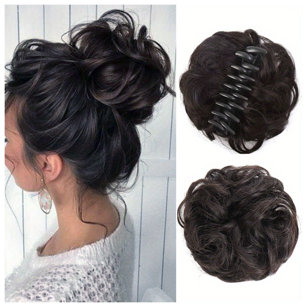 Unisex Brown Messy Curly Short Synthetic Hair Extension Chignon Donut Hair Bun Updo Ponytail Piece For Women Effortlessly Create Stunning Hairstyles