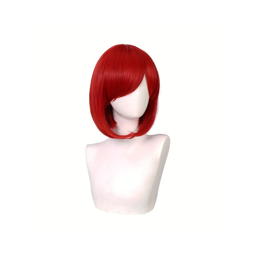 Unisex Red Costume Wigs Short Straight Bob Wig With Bangs Synthetic Wig Anime Cosplay Wig For Halloween Cosplay Party