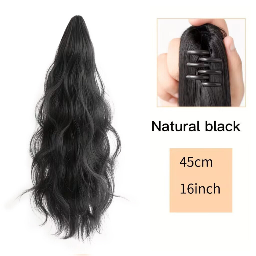 Unisex Black Synthetic Long Curly Ponytail Extension Claw Clip In Ponytail Extension For Women Synthetic Fiber Heat Resistant Ponytail Extensions