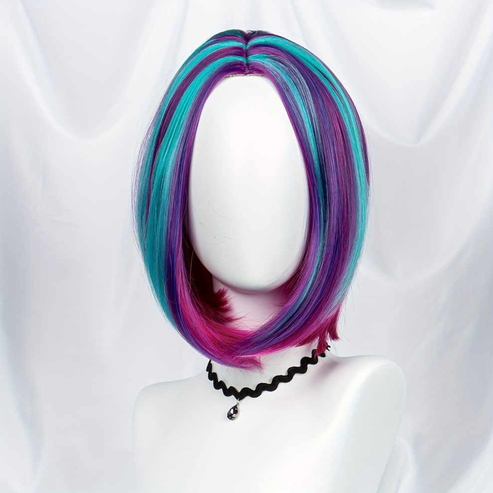 Unisex Multicoloured Costume Wigs Rainbow Highlight Short Straight Bob Wig Synthetic Wig Anime Cosplay Wig For Halloween Cosplay Party
