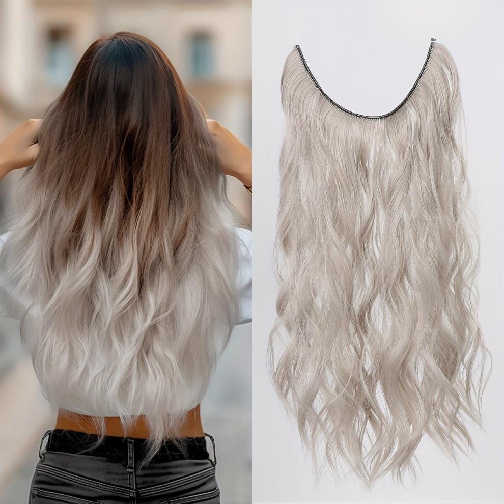 Unisex Multicoloured 55 88 Cm Ombre Hairpiece Water Wavy Hair Extension Hair Piece Invisible Wire Hair Extension Long Wavy Synthetic Hair Extension 55 88 Cm 100G For Women