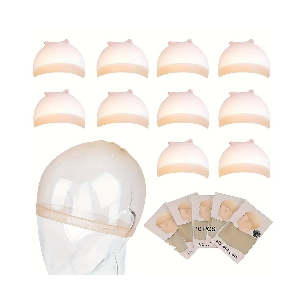 10 Pcs Real HD Wig Cap Invisible HD Wig Cap For Lace Front Wig High Elastic Transparent Wig Cap Skinlike Transparent HD Wig Caps Ultra thin Stretchy S