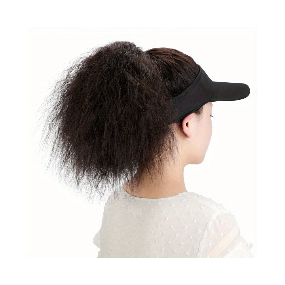 Unisex Black Synthetic Hair Wig With Ponytail Baseball Cap With Wavy Corn Hair Extensions