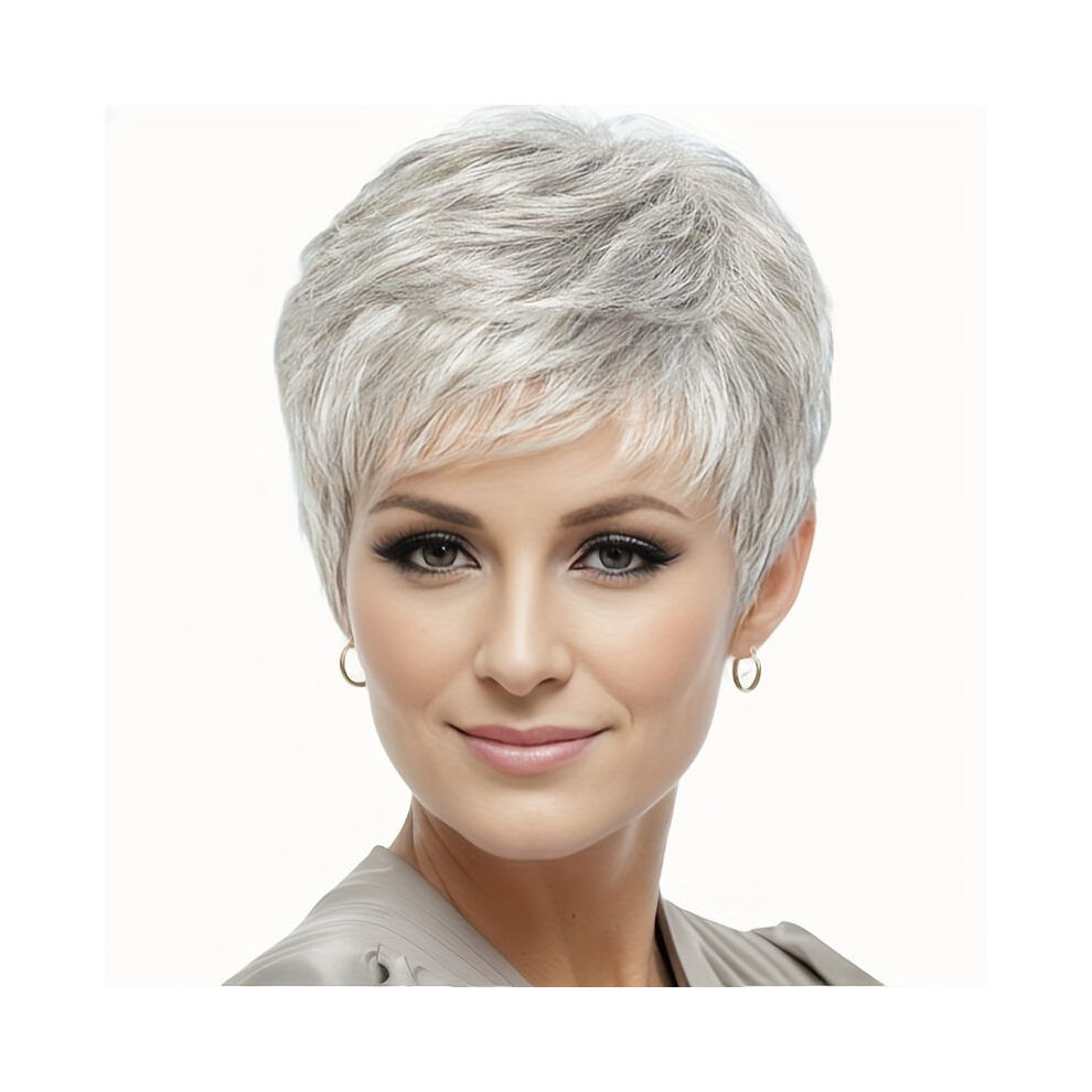 Unisex Multicoloured Short Straight Pixie Cut Wig With Bangs Synthetic Wig Beginners Friendly Heat Resistant