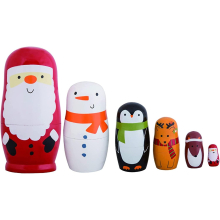 Russian Nesting Dolls- 6pcs Santa Family Matryoshka Wood Stacking Nested Set Handmade Toys For Children Kids Christmas Birthday Halloween Wishing Gift