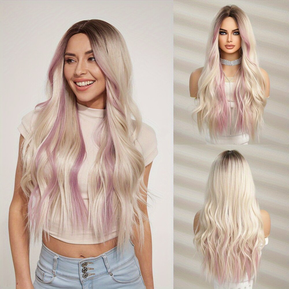 Butterfly Haircut Ombre Purple Wigs For Women Long Natural Wavy Wig Synthetic Wigs Heat Resistant Fiber Dark Brown Roots Middle Part 66 04 Cm