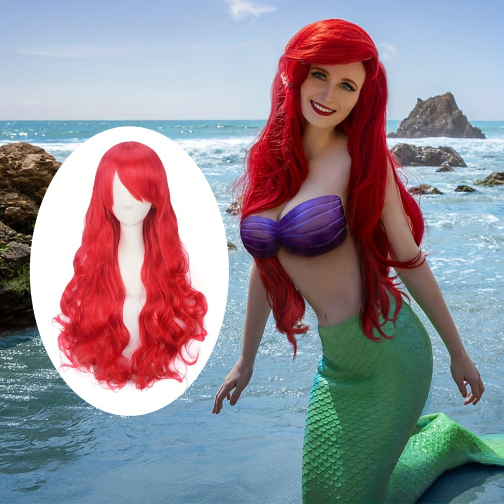 Mermaid Costume Wigs Red Long Curly Wig Synthetic Wig Anime Cosplay Wig For Halloween Cosplay Party