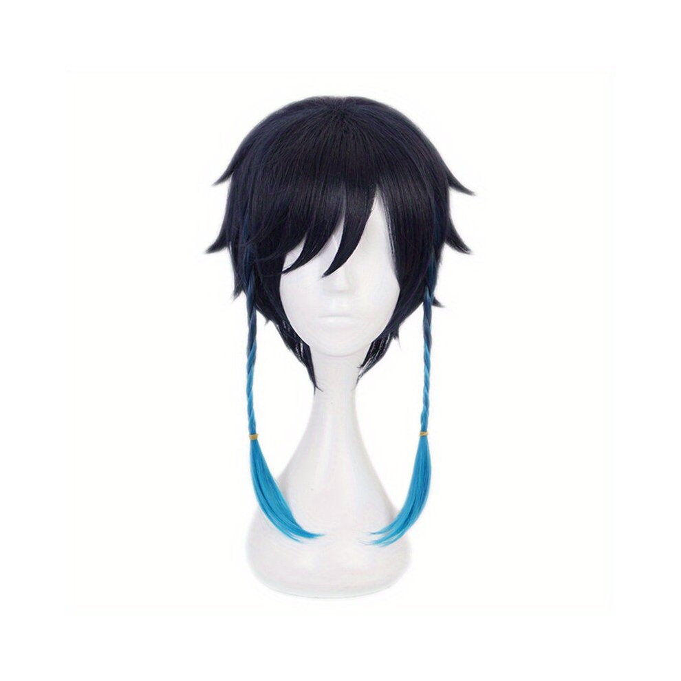 Unisex Multicoloured Costume Wigs Short Straight Wig With Bangs Braided Pigtails Synthetic Wig Anime Cosplay Wig For Halloween Cosplay Party