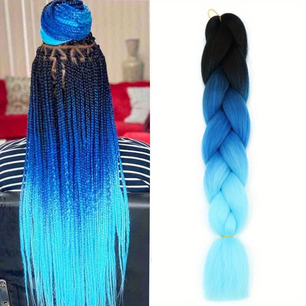 Unisex Blue Ombre 60 96 Cm Jumbo Braided Hair Extensions Pre Stretched Crochet Braided Hair Extensions