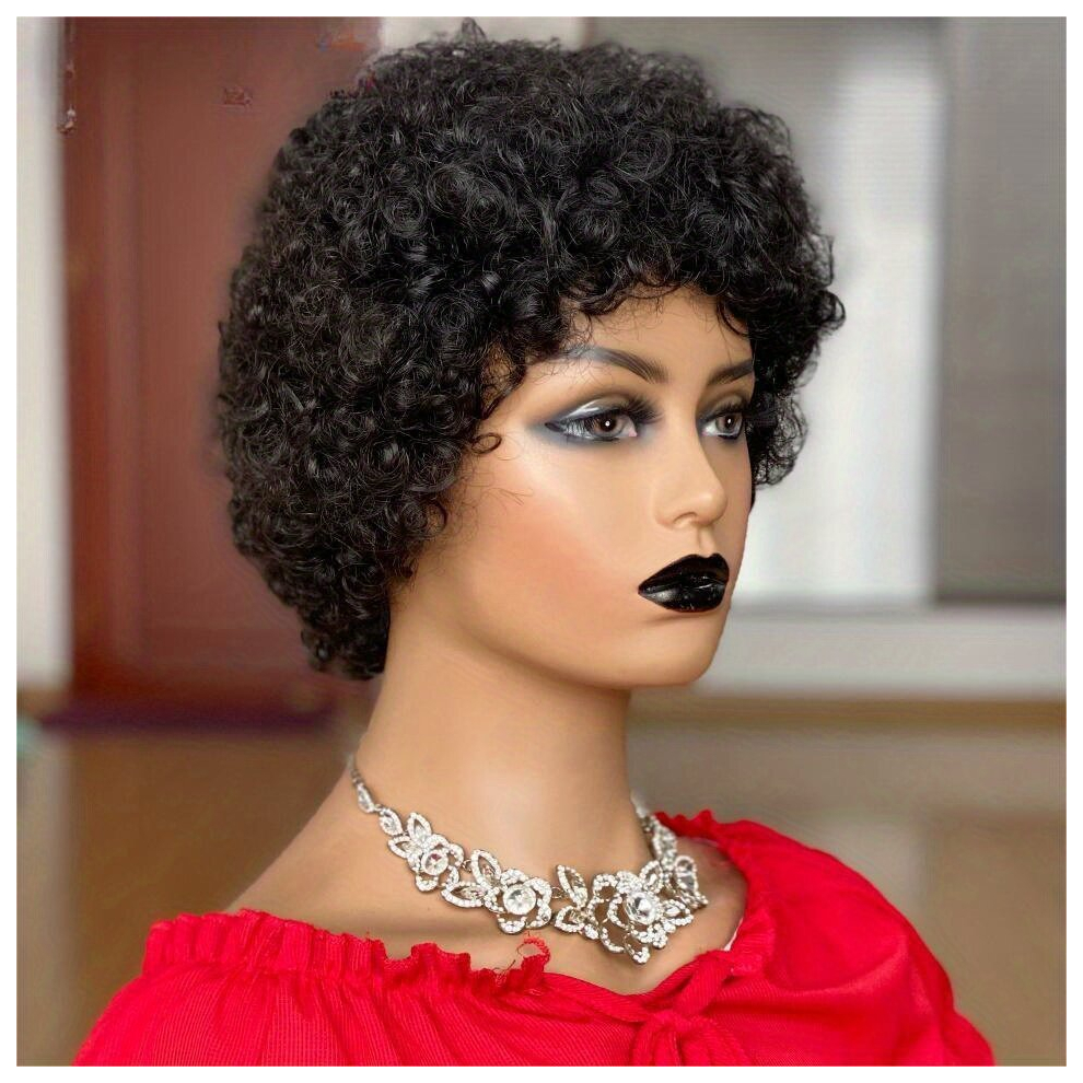Unisex Multicoloured Human Hair Short Pixie Cut Wigs Short Curly Wavy Hair Wigs For Women Glueless Curly Human Hair Wigs 15 24 Cm