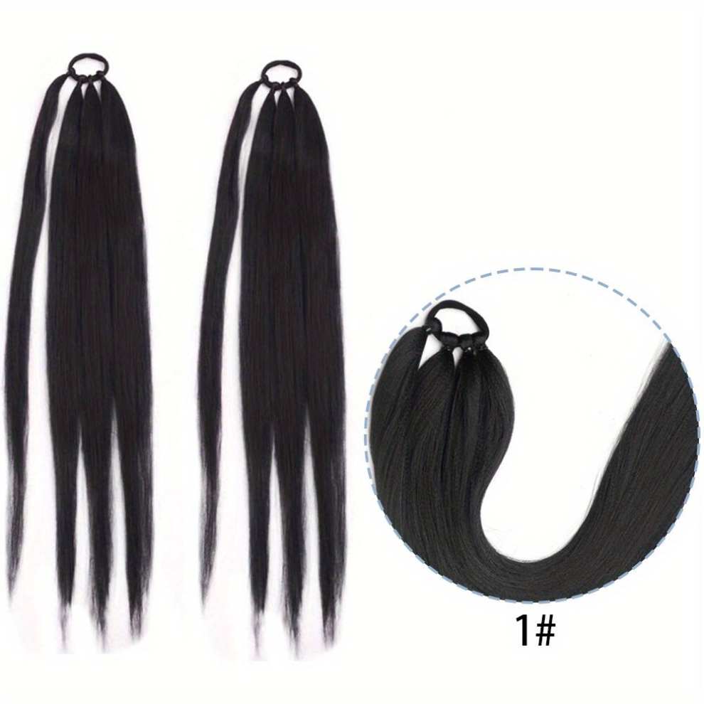 PreStretched Braided Ponytail With Elastic Hair Rope Long Ponytail Synthetic Hair Extensions Natural Looking For Daily Use