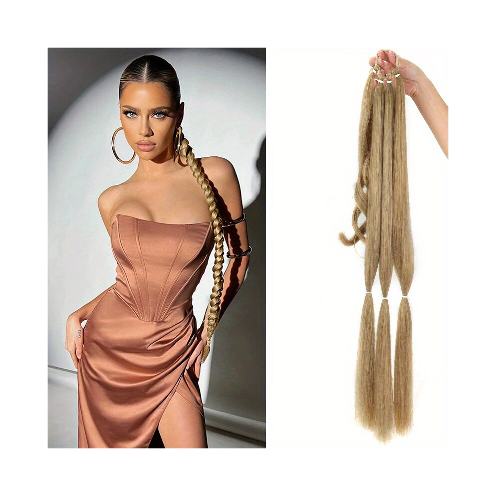 Synthetic Braided Ponytail Extensions Long Blonde Hairpiece Pony Tail With Hair Tie For Women High Temperature Fiber