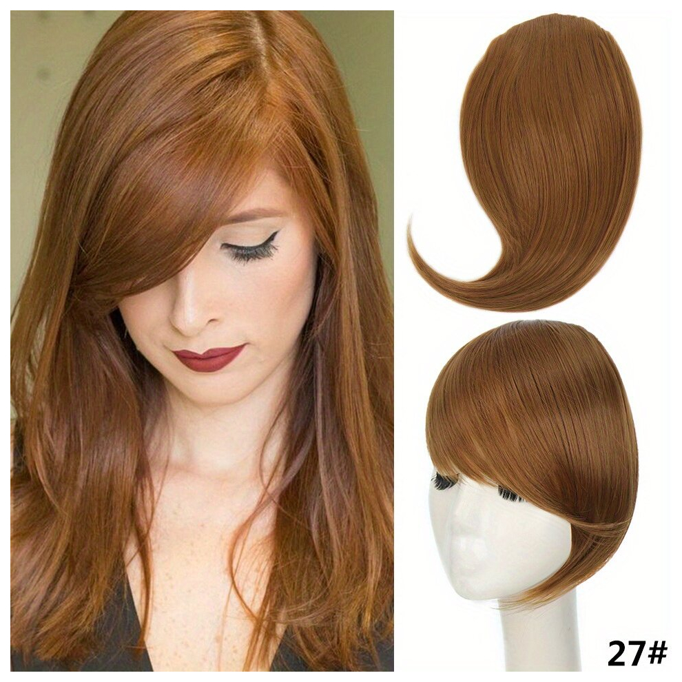 Unisex Brown Oblique Bangs Hairpiece Extension Synthetic Hair Extensions