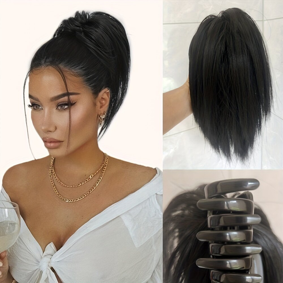 Chignon Messy Braided Bun Synthetic Straight Ponytail Hair Piece Invisible Clip Ponytail Wig High Temperature Fiber For Woman 25 1B