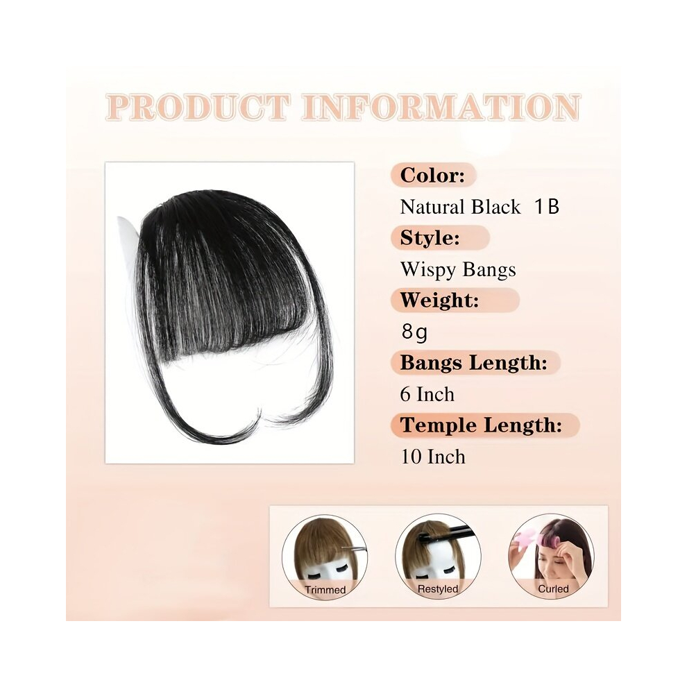 Unisex Black Hair Bangs With Sideburns Human Hair Clip In Hair Extensions Natural Looking For Daily Use