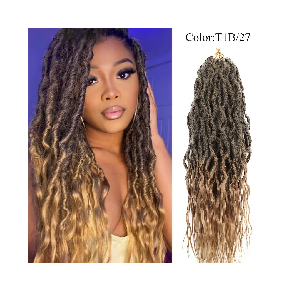 Unisex Multicoloured Faux Locs Crochet Hair Wavy Goddess Locs Crochet Braids With Curly Ends Synthetic Braiding Hair Extensions Extensions Braiding Wig For Women