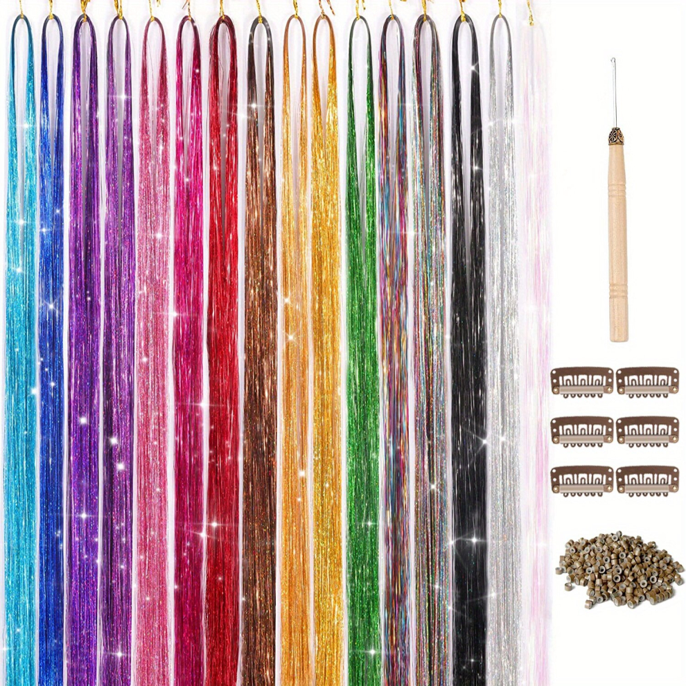 Hair Tinsel Kit Colourful Fairy Tinsel Hair Extensions Heat Resistant With 16 12 121 3200 2400 Stands Glitter Sparkle Hair Accessories Set Heat Resist
