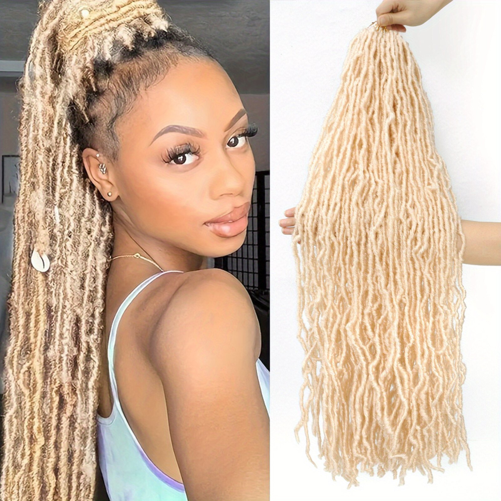 Unisex Multicoloured Golden Synthetic Faux Locs Crochet Braids Extensions 21 Roots Soft Locs Crochet Braiding Hair Extensions Goddess Locs Dreadlocks Synthetic Hair Extens