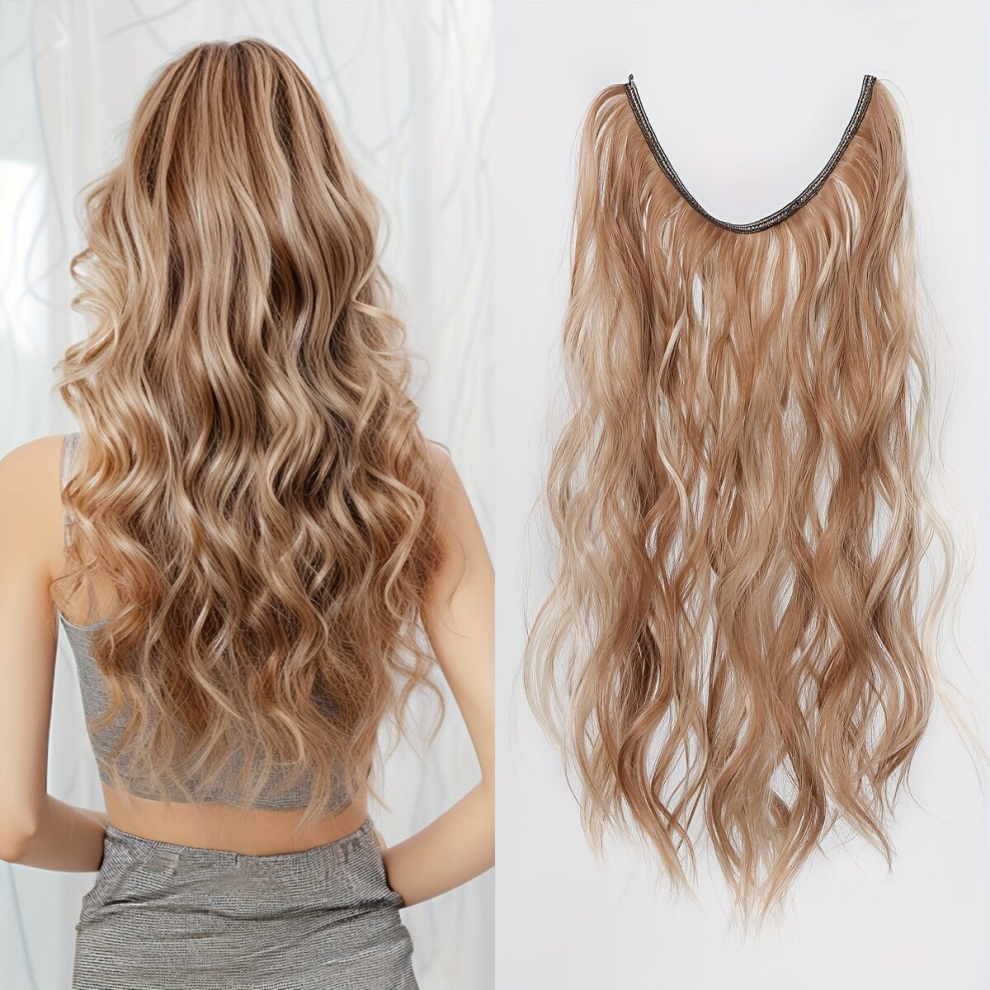 55 Gradient Hair Extensions Highlights Hair Piece Wig Water Wavy Hair Piece Invisible Wire Hair Extension For Women 55 88 Cm