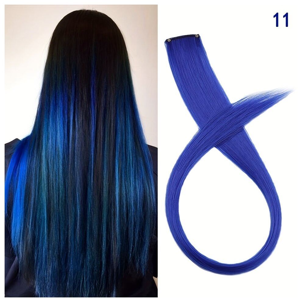 55 88 Cm Colored Highlight Synthetic Hair Extensions Rainbow Long Straight Hairpieces For Women Kids Girls Purple Pink