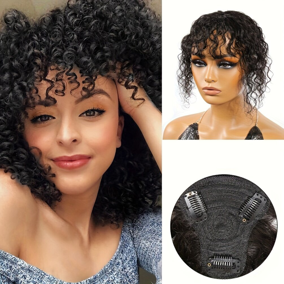 Unisex Black T Part Hair Toppers For Women 100 Real Human Hair Water Wave Hair Toppers Hair Pieces With Bangs Wiglets Hairpieces For Thinning Hair Clip In Human Ha
