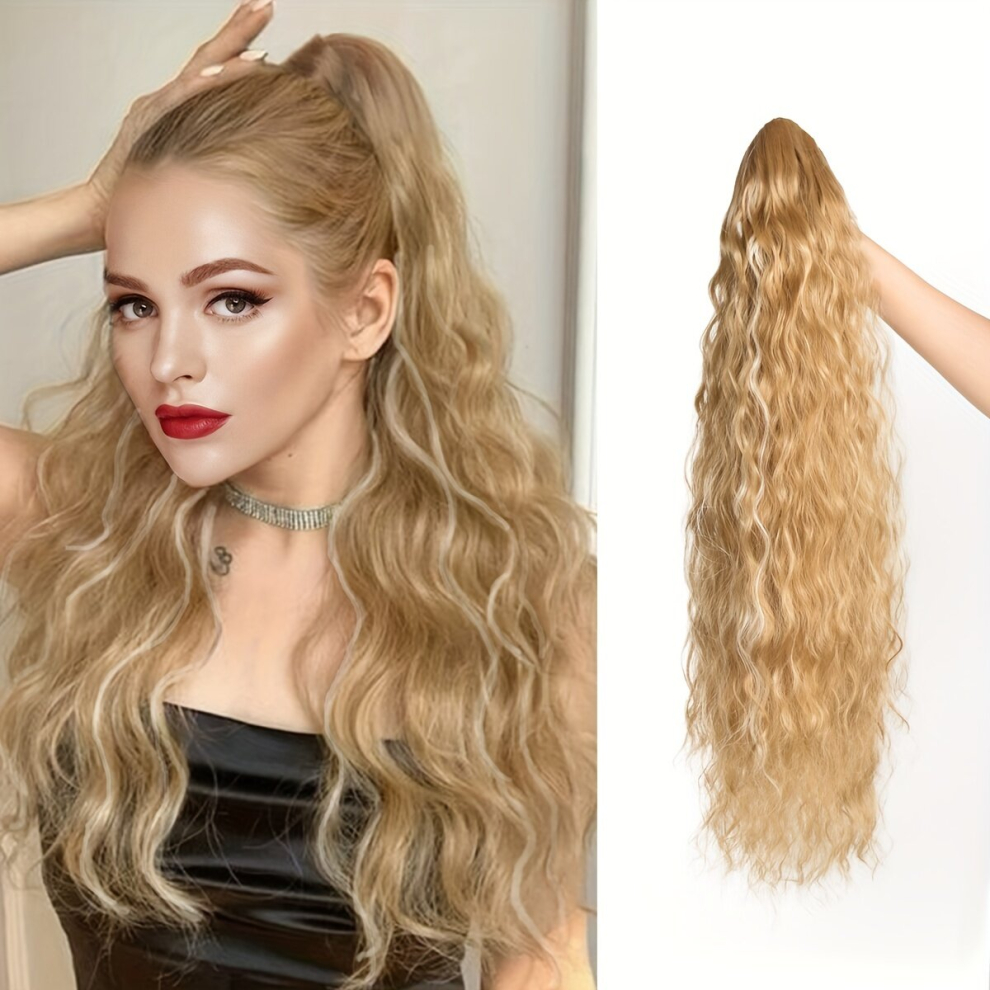 20inch Drawstring Ponytail Fluffy Long Curly Hair Extension Water Wave Synthetic Ponytail Extension For Women